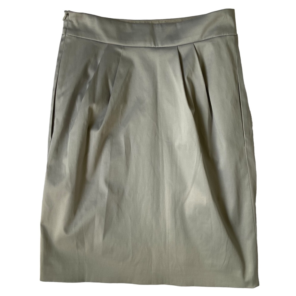 Rolando Santana Satin Midi Pencil Skirt with Pleated Details and Pockets - 4